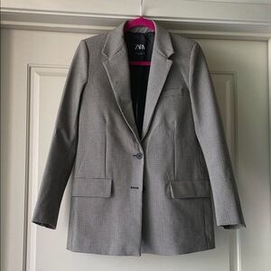 Zara - Gingham Blazer with Padded Shoulders